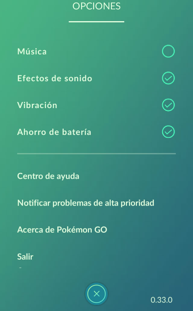 Pantalla de configuración de Pokémon Go